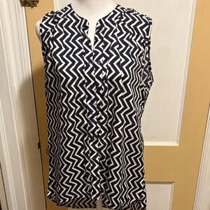 Navy Zigzag Sleeveless Top